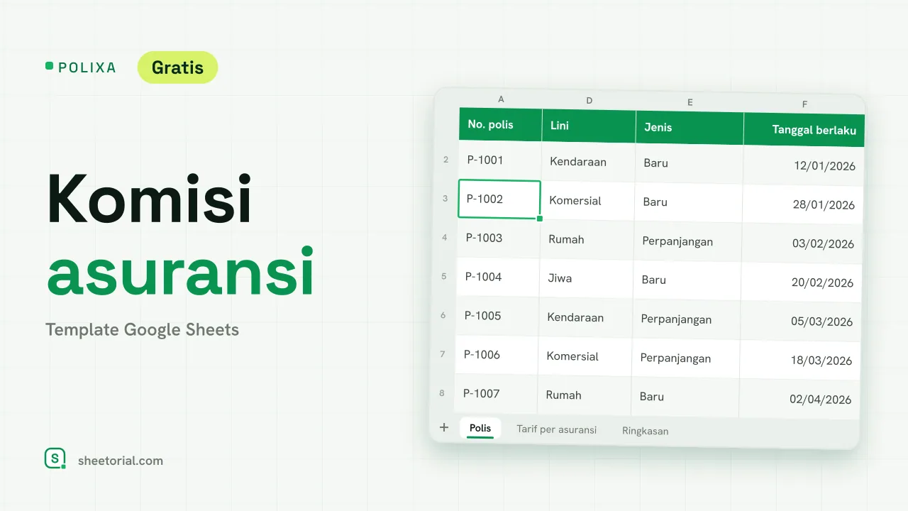POLIXA pelacak komisi asuransi untuk Google Sheets: polis dengan premi, tarif asuransi, komisi yang diharapkan dan diterima